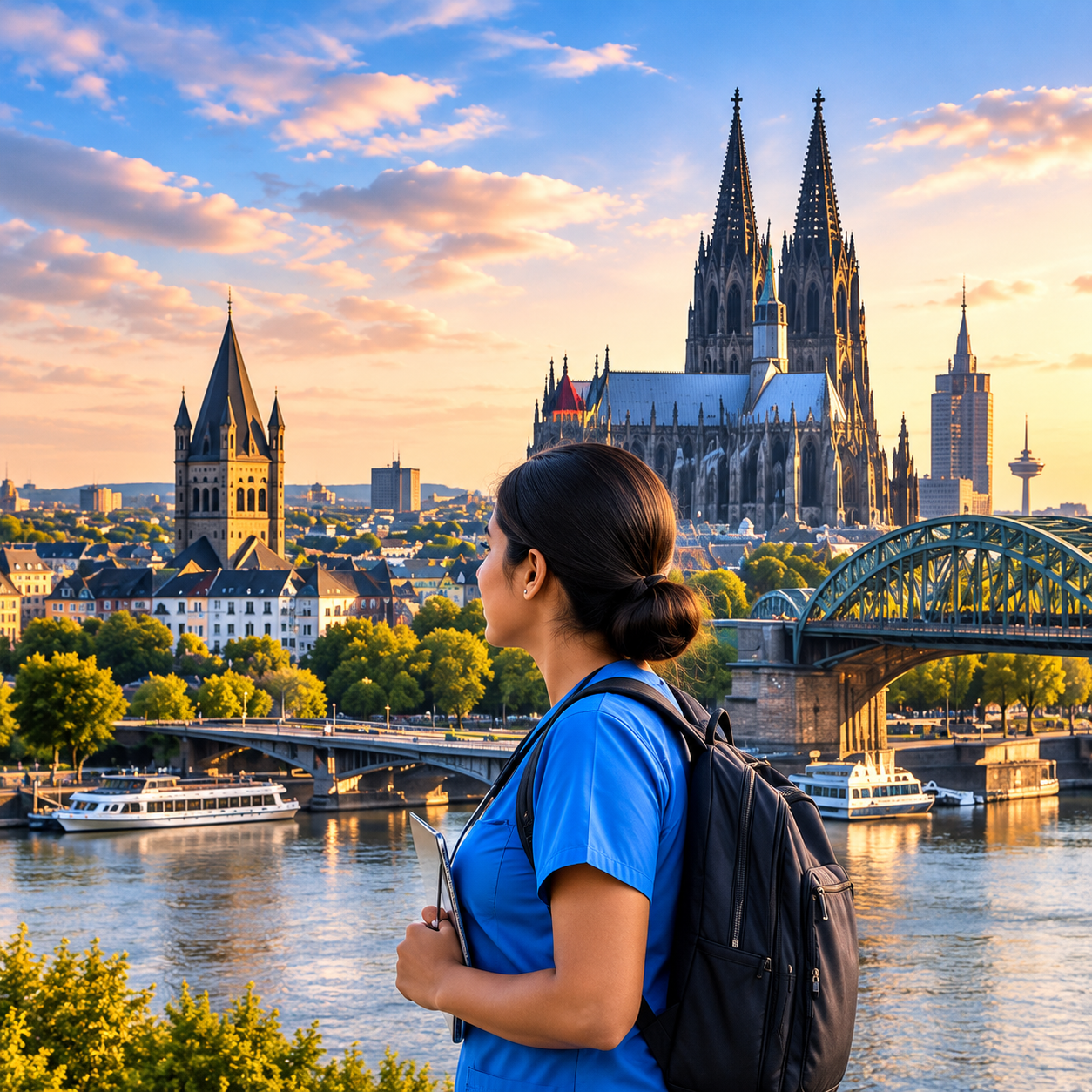 Nurse at Golden Hour by the Cathedral